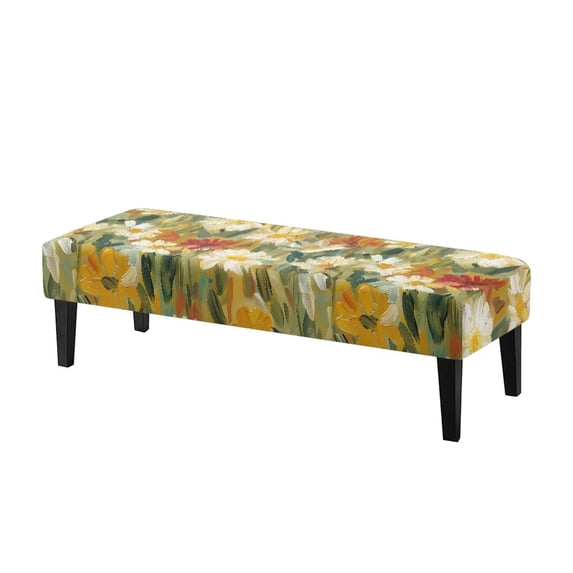 Jiueut Daisy Oil Painting Pattern Dining Bench Cover, Removable Rectangle Dining Chair Slipover Machine Washable Bench Seat Protection for Dining Room, Kitchen, Bedroom