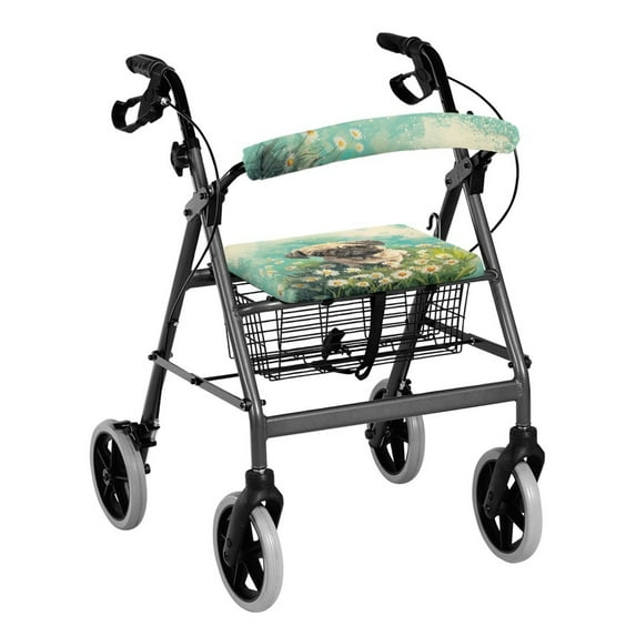 Jiueut Daisy Pug Rollator Walker Seat and BackRest RollBar Covers Set for Seniors 2 Piece Padded Seat Cushion for Rollator Walker Washable Drive Rollator Walker Seat Cushions