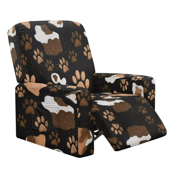 Jiueut Dog Paw Cow Pattern Recliner Cover, Anti Slip Couch Protection Soft Recliner Chair Covers with Storage Pockets
