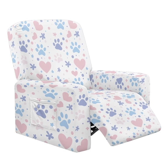 Jiueut Dog Paw Heart Star Pattern Recliner Chair Cover, Anti-Slip Couch Cover Comfortable Sofa Slipcover for Universal Fit for Most Recliners
