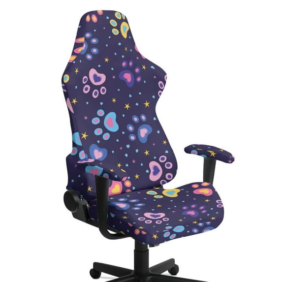 Jiueut Dog Paw Star Print Gaming Chair Cover Pack of 4, Flower Breathable Computer Chair Cover with Armrest Covers Washable Slipcover for Computer Rotating Chair with Elastic Band
