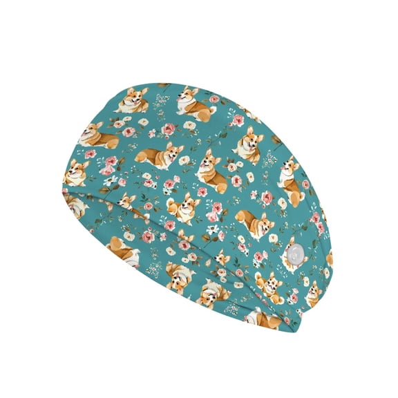 Jiueut Flower Corgi Nurse Button Headband Nursing Headbands with Buttons for Mask 4 Piece Medical Assistant Headbands for Women Sweatband for Running,Workout,Basketball
