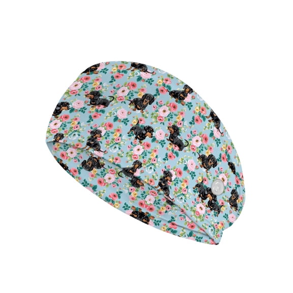 Jiueut Flower Dachshund Nurse Button Headband Nurse Headbands with Buttons for Women Headbands for Masks with Buttons for Nurses Sweatband for Running,Workout,Basketball