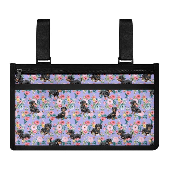 Jiueut Flower Dachshund Wheelchair Side Bags for the Armrest Power Wheelchair Pouch Side Pocket for Seniors Electric Wheelchair Bags to Hang on Side Bag for Wheelchair