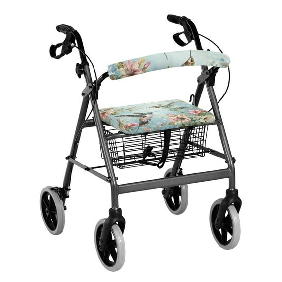 Jiueut Flower Hummingbird Rollator Walker Seat and BackRest RollBar Covers Set for Women 2 Piece Soft Seat Cushion for a Rollator Walker Rollator Walker Accessories for Seniors