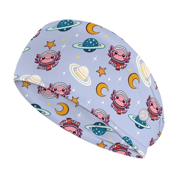 Jiueut Galaxy Axolotl Nurse Button Headband Medical Assistant Headbands for Women Stretchy Headband for Running Cycling Football Basketball Yoga Workout Nurse Headband