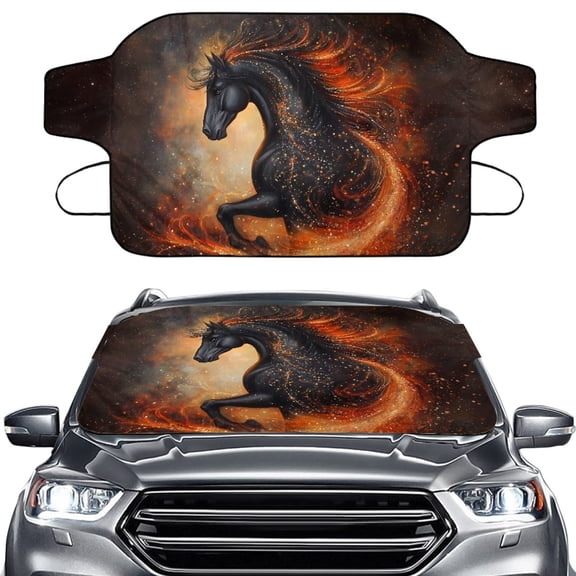 Jiueut Galaxy Horse Fire Pattern Car Windshield Snow Cover, Waterproof Winter Windshield Cover Keep Snow Frost Off Multifuntional Ice Protector Universal Fit for Most Cars