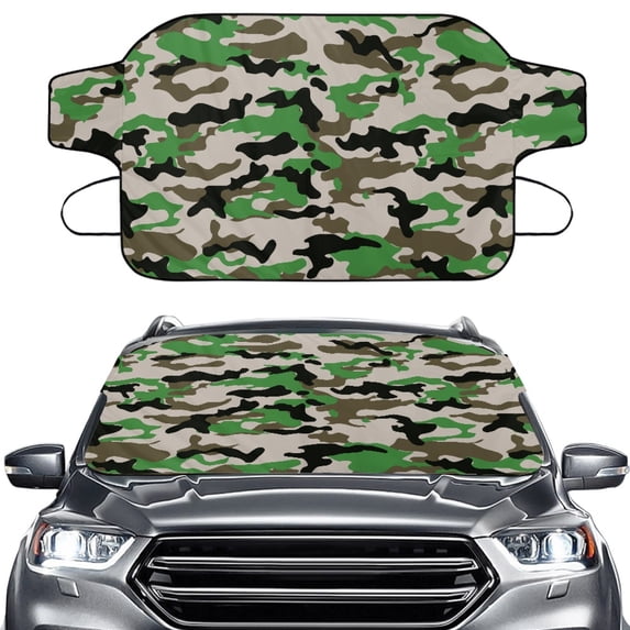Jiueut Green Camo Print Windshield Cover for Ice and Snow, Saint Patrick's Day Decor UV Resistant Car Windshield Cover Protection Dustproof Winter Auto Accessories for Outdoor Camping Parking