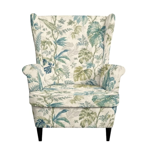Jiueut Green Monstera Palm Leaves Print Wingback Chair Covers Slipcovers 2 Piece Stretch Wing Chair Covers Spandex Slipcovers Wingback Sofa Covers Armchair Covers Non-Slip Furniture Protector