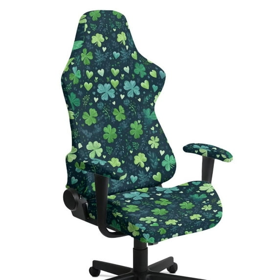 Jiueut Green Shamrock Heart Print Gaming Chair Cover Pack of 4, Washable Computer Chair Slipcovers with 2 PCS Armrest Cover Universal Desk Chair Seat Protector Saint Patrick's Day Decor