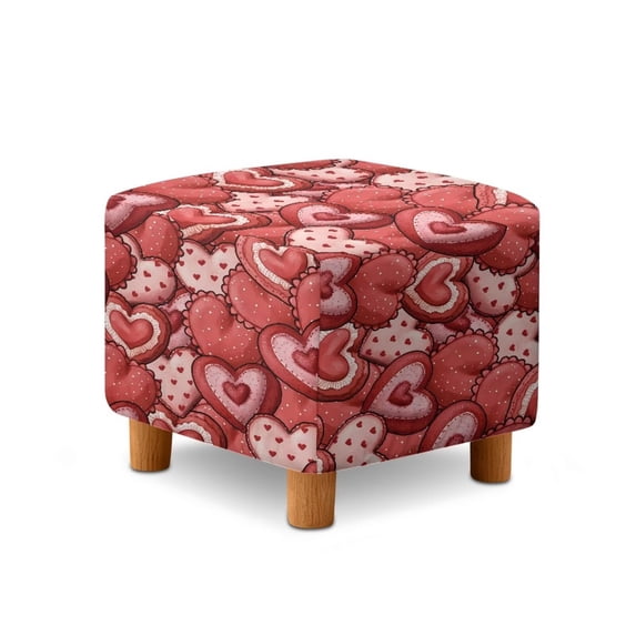 Jiueut Heart Pattern Ottoman Slipcover, Anti Slip Square Footstool Cushion with Elastic Bottom Washable Foot Stool Protection Universal Fit for Most Footrest Sofa Valentine's Day Decor