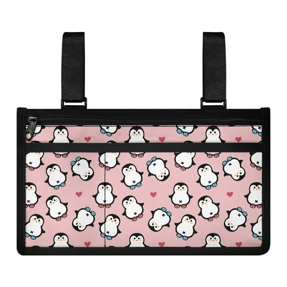 Jiueut Heart Penguin Wheelchair Side Bags for the Armrest Wheelchair Bags to Hang on Side 2 Pockets for Women Wheelchair Side Pouches for Drinks and Glasses