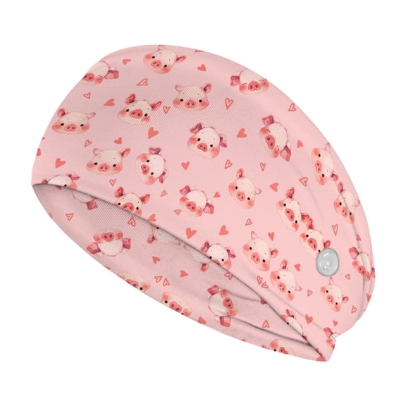 Jiueut Heart Pig Nurse Button Headband Nursing Headbands with Buttons for Mask Women's Workout Headbands Non Slip Sport Sweatbands Yoga Hairbands Sport Headband Sweat