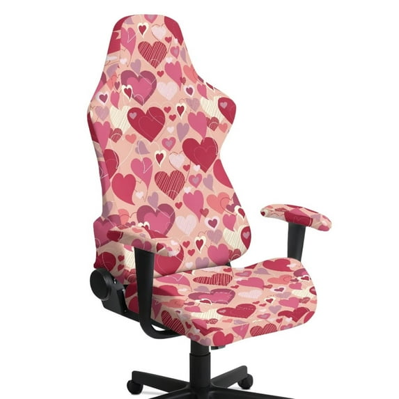 Jiueut Heart Print Gaming Chair Cover Pack of 4, Soft Rotating Chair Slipcovers with Armrest Cover Computer Reclining Chair Slipcover with Elastic Bottom Valentine's Day Decor