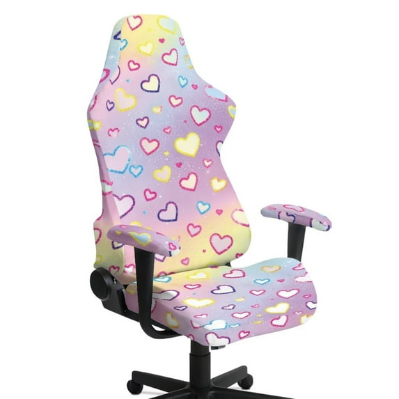 Jiueut Heart Tie Dye Print Gaming Chair Cover with Armrest Cover, Universal Rotating Chair Cover Anti Slip Computer Chair Slipcovers Washable Gaming Reclining Chair Protection with Elastic Band