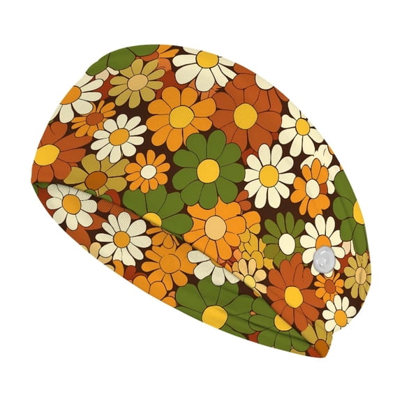 Jiueut Hippie Flower Nurse Button Headband Nurse Headbands with Buttons for Women Stretchy Headband for Running Cycling Football Basketball Yoga Workout Nurse Headbands