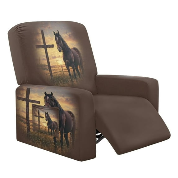 Jiueut Horse Cross Print Recliner Cover, Comfortable Jacquard Sofa Cover Anti Slip Recliner Chair Covers with Machine Washable Design