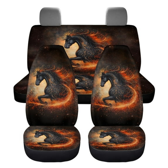 Jiueut Horse Galaxy Fire Print Car Seat Covers Set, Wear Resisting Front and Rear Split Bench Protection Set of 4 Soft Auto Interior Decoration Fit for SUV Truck Van Sedan
