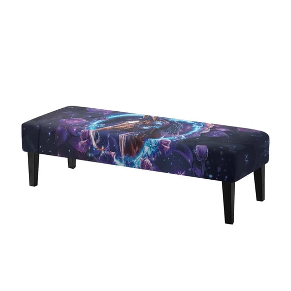 Jiueut Horse Heart Rose Print Dining Bench Cover, Dustproof Long Bench Seat Cushion Easy to Clean Rectangle Dining Chair Protection Universal Fit for Most Chairs
