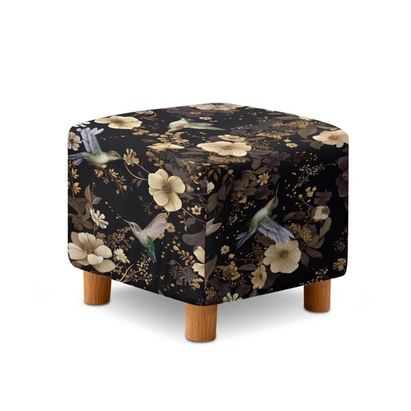 Jiueut Hummingbird Flower Print Footstool Cover, Stretchable Ottoman Sofa Cover Non Slip Comfortable Square Furniture Protection for Footrest Sofa
