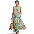 thumbnail image 1 of Jiueut Hummingbird Flower Print Summer Dresses for Women Linen Look Casual Maxi Dress Beach Vacation Long Sundresses Breathable Sleeveless Tank Dress with Pockets, 2XL, 1 of 7