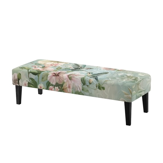 Jiueut Hummingbird Hibiscus Flower Pattern Dining Bench Slipcover, Wear Resistant Long Bench Seat Slipcover Easy to Clean Rectangle Chair Protection for Living Room Bedroom Kitchen