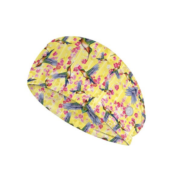 Jiueut Hummingbird Nurse Button Headband Flower Nurse Headbands for Women with Buttons 4 Piece Headbands for Nurses with Buttons for Mask Wide Headbands for Girls Non Slip