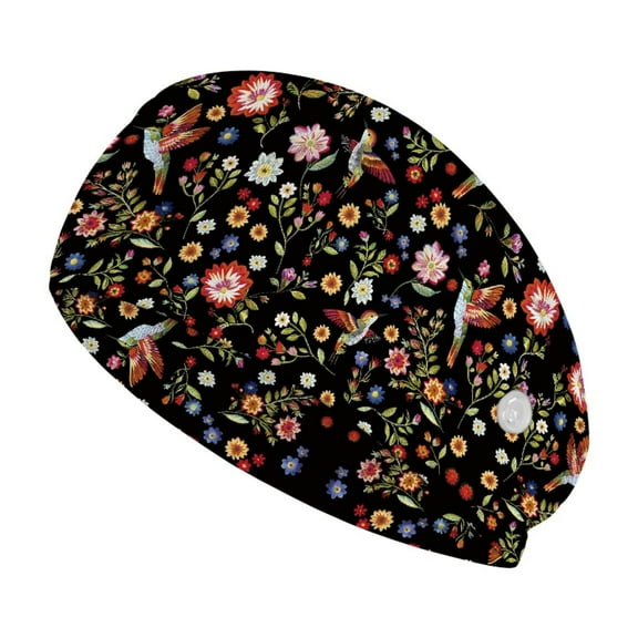 Jiueut Hummingbird Nurse Button Headband Flower Nurse Headband with Button for Mask Lightweight Medical Assistant Headbands for Women Wide Headbands for Girls Non Slip