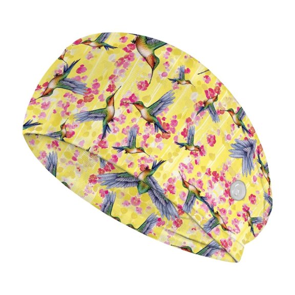 Jiueut Hummingbird Nurse Button Headband Flower Nurse Headbands for Women with Buttons Headbands for Nurses with Buttons for Mask Wide Headbands for Girls Non Slip