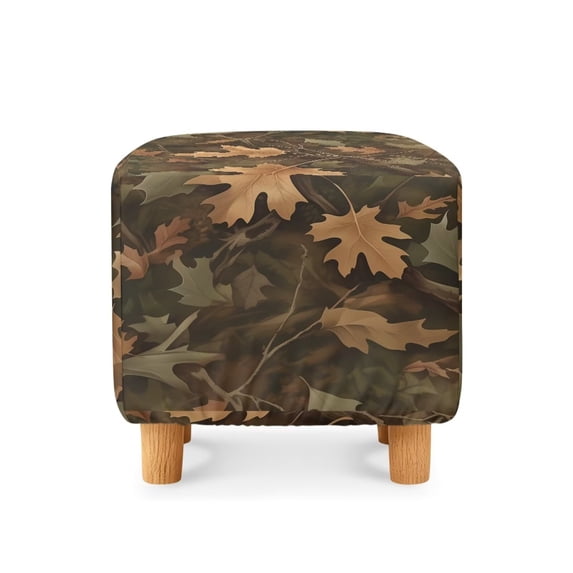 Jiueut Hunting Camo Maple Leaf Print Footstool Slipcover, Thick Foot Rest Cushion Non Slip Square Slipcover for Ottoman with Elastic Buttom for Living Room