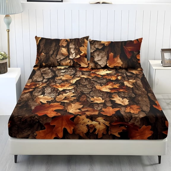 Jiueut Hunting Camo Pattern Twin Size Bed Sheet Set, Lightweight Fitted Sheet with 9.8" Deep Pocket 2 Comfortable Pillow Cover Bedroom Decoration with Elastic Band