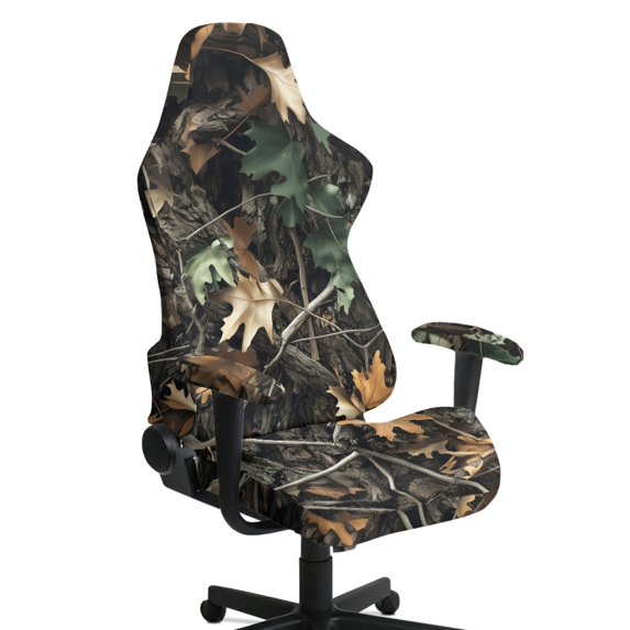 Jiueut Hunting Camo Print 4 Pieces Gaming Chair Cover, Breathable Computer Chair Protector with Armrest Covers Washable Slipcover for High Back Gaming Chair with Elastic Band