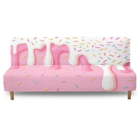 Jiueut Ice Cream Texture Pattern Armless Futon Cover, Elastic Non Armrest Sofa Cover Anti Dust Couch Protection Home Interior Accessories