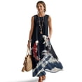 thumbnail image 1 of Jiueut Koi Fish Wave Print Sleeveless Crewneck Spring Summer Maxi Dresses for Women Linen Look Sleeveless Tank Dress Breathable Casual Resort Wear Vacation Travel, XL, 1 of 7