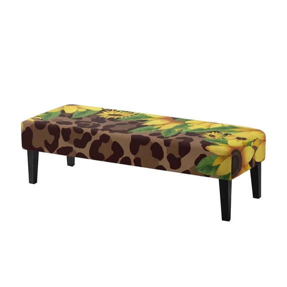 Jiueut Leopard Sunflower Pattern Dining Bench Cover, Wear Resistant Chair Seat Protector Cover Non Slip Rectangle Bench Cushion Home Decor Accessorie for Dining Room Living Room Kitchen