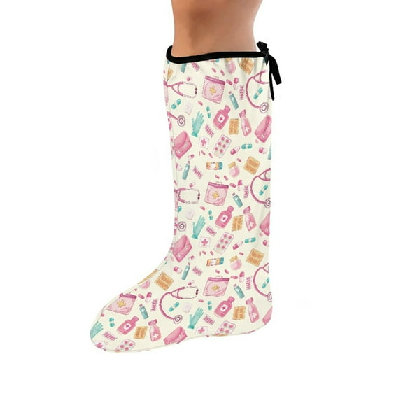Jiueut Medical Print Leg Cast Covers Foot Cast Covers for Shower Adult Size S Cast Sleeve for Foot Leg Protector Reusable Decorative Leg Plaster Cover for Seniors