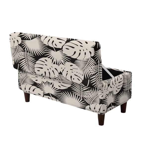 Jiueut Monstera Palm Leaves Pattern Stretch Rectangle Ottoman Cover for Folding Storage Bench, Non-Slip Footrest Stool Slipcover, Removable Washable Furniture Protector for Living Room Bedroom, M