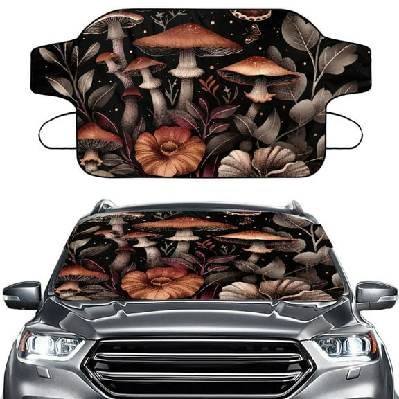 Jiueut Mushroom Flower Butterfly Pattern Windshield Snow Cover for Car, Waterproof Car Windshield Cover for Snow and Frost Protection, Winter Parking Essential Car Accessories Fit for Most Cars