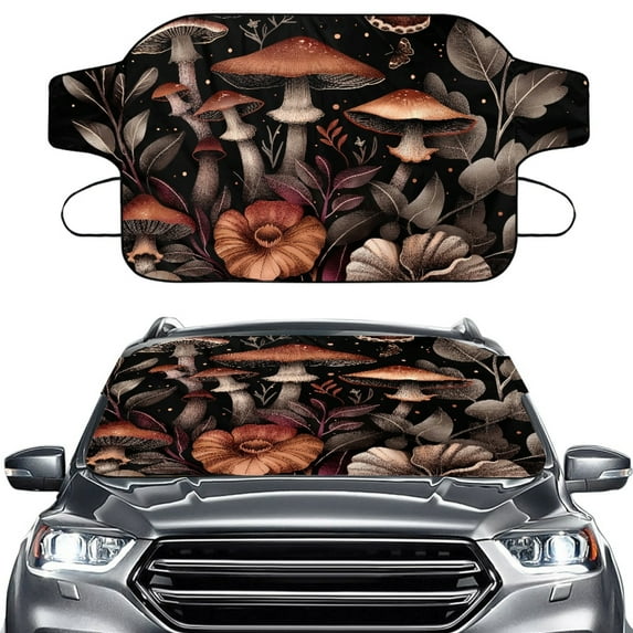 Jiueut Mushroom Flower Butterfly Pattern Windshield Snow Cover for Car, Waterproof Car Windshield Cover for Snow and Frost Protection, Winter Parking Essential Car Accessories Fit for Most Cars