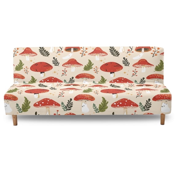 Jiueut Mushroom Leaf Pattern Armless Futon Sofa Slipcover, Anti Scratch Couch Cover Stretch Furniture Protection Armless Futon Sofa Slipcover for Kids, Pets