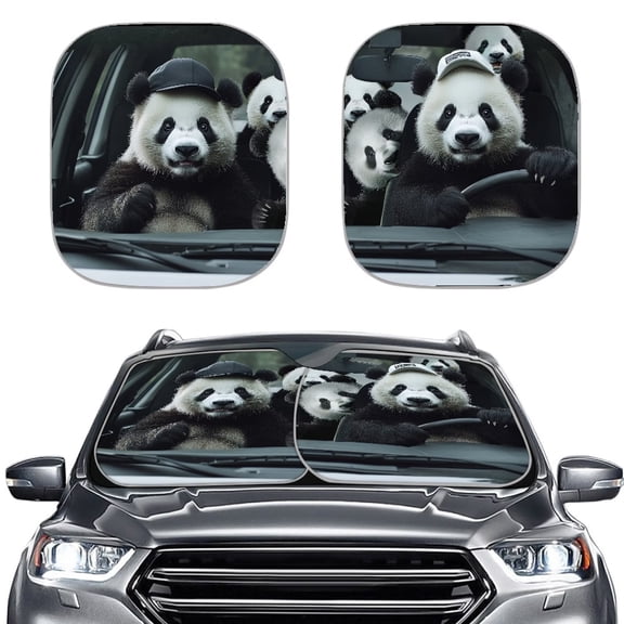 Jiueut Panda Driving Print Car Sunshades Front Windshield Sunshade Foldable 28.5 x 25.5 Inches Windshield Sun Shade Reflect UV Sun and Heat Summer Car Accessories
