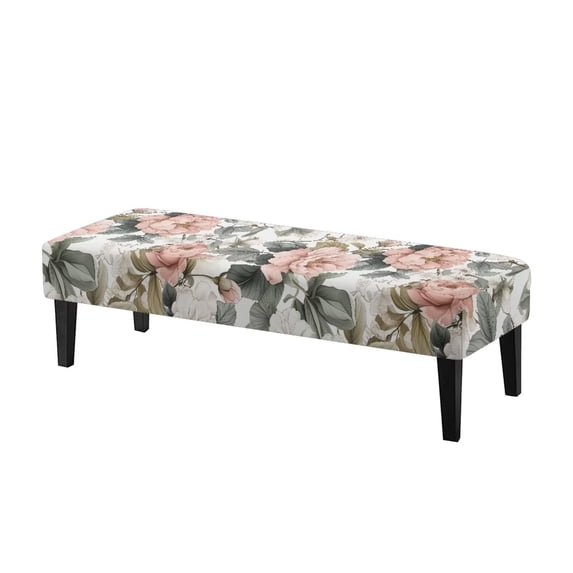 Jiueut Peony Cherry Blossom Pattern Dining Bench Slipcover, Wear Resistant Long Bench Seat Slipcover Easy to Clean Rectangle Chair Protection for Living Room Bedroom Kitchen