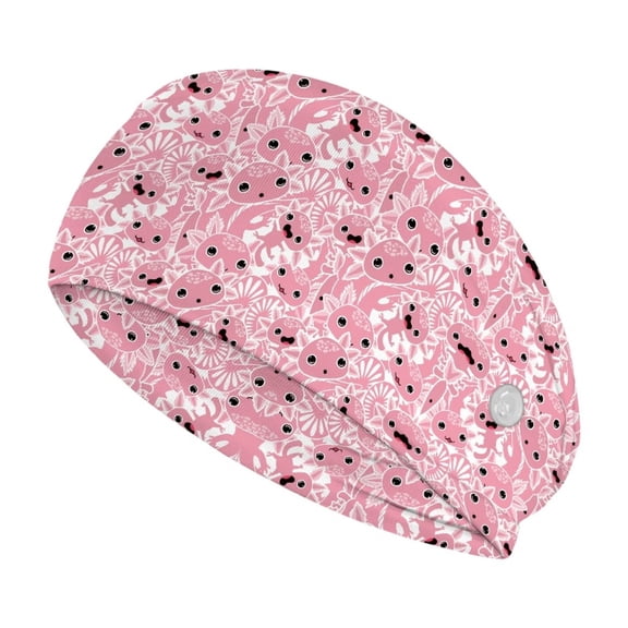 Jiueut Pink Axolotl Nurse Button Headband Elastic Sports Headbands Thick Non-Slip Hair Bands for Women Nurse Headbands with Buttons for Mask Wide Headbands for Girls