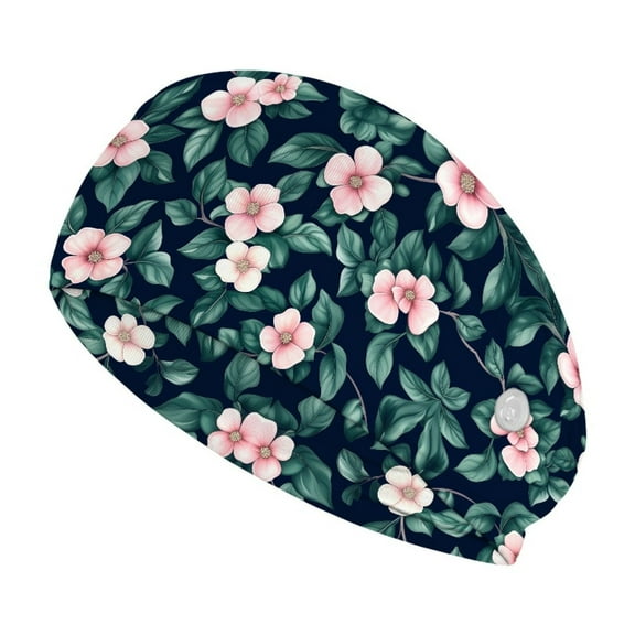 Jiueut Pink Flower Nurse Button Headband Nurse Headbands with Buttons for Women Wide Headbands for Girls Non Slip Headbands for Masks with Buttons for Nurses