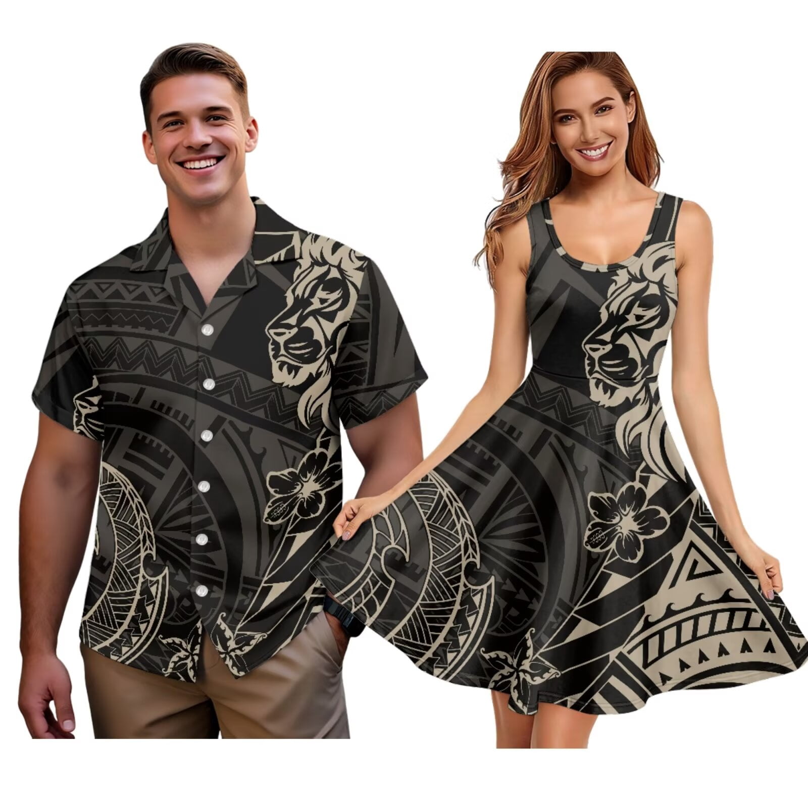 Jiueut Polynesia Hibiscus Plumeria Lion Pattern Matching Hawaiian ...