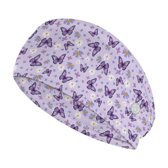 Jiueut Purple Butterfly Nurse Button Headband Nurse Headbands for Women with Buttons Headband for Nurses with Buttons for Mask 2 Piece Wide Headbands for Girls Non Slip