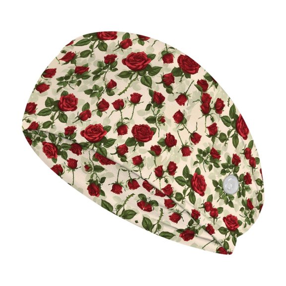 Jiueut Red Rose Nurse Button Headband Nurse Headbands with Buttons for Mask Elastic Sports Headbands Thick Non-Slip Hair Bands for Women Wide Headbands for Girls Non Slip
