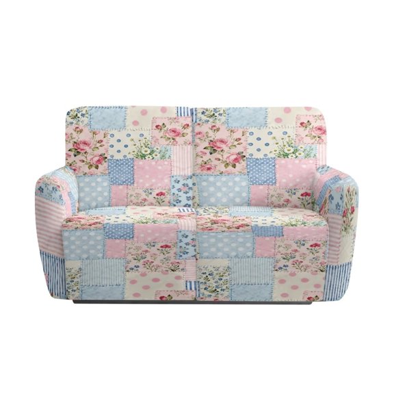 Jiueut Rose Daisy Patchwork Dot Pattern Recliner Loveseat Cover, Stain Resistant Couch Cover with Elastic Loop Comfortable Reclining Chair Covers for Home and Office