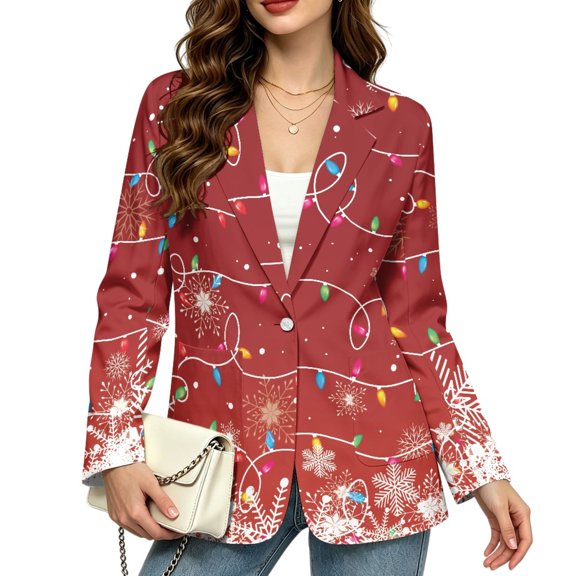 Jiueut Santa Claus Stocking Pattern Suit Blazer, Lapel Womens Casual Blazer Jackets Suit Fabric Work Office Suit Jackets with Open Front with Pockets for Cocktail, Size X-Small