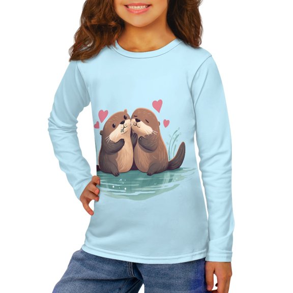 Jiueut Sea Otter Tshirts for Kids Tops Long Sleeve Shirts for Boys Autumn Tees Teen Girls Crewneck Sweatshirt 9-10 T Youth Casual Wear Athletic Sportswear Running Outfits